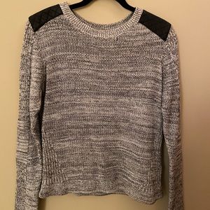 Grey Sweater With Quilted Leather Shoulders